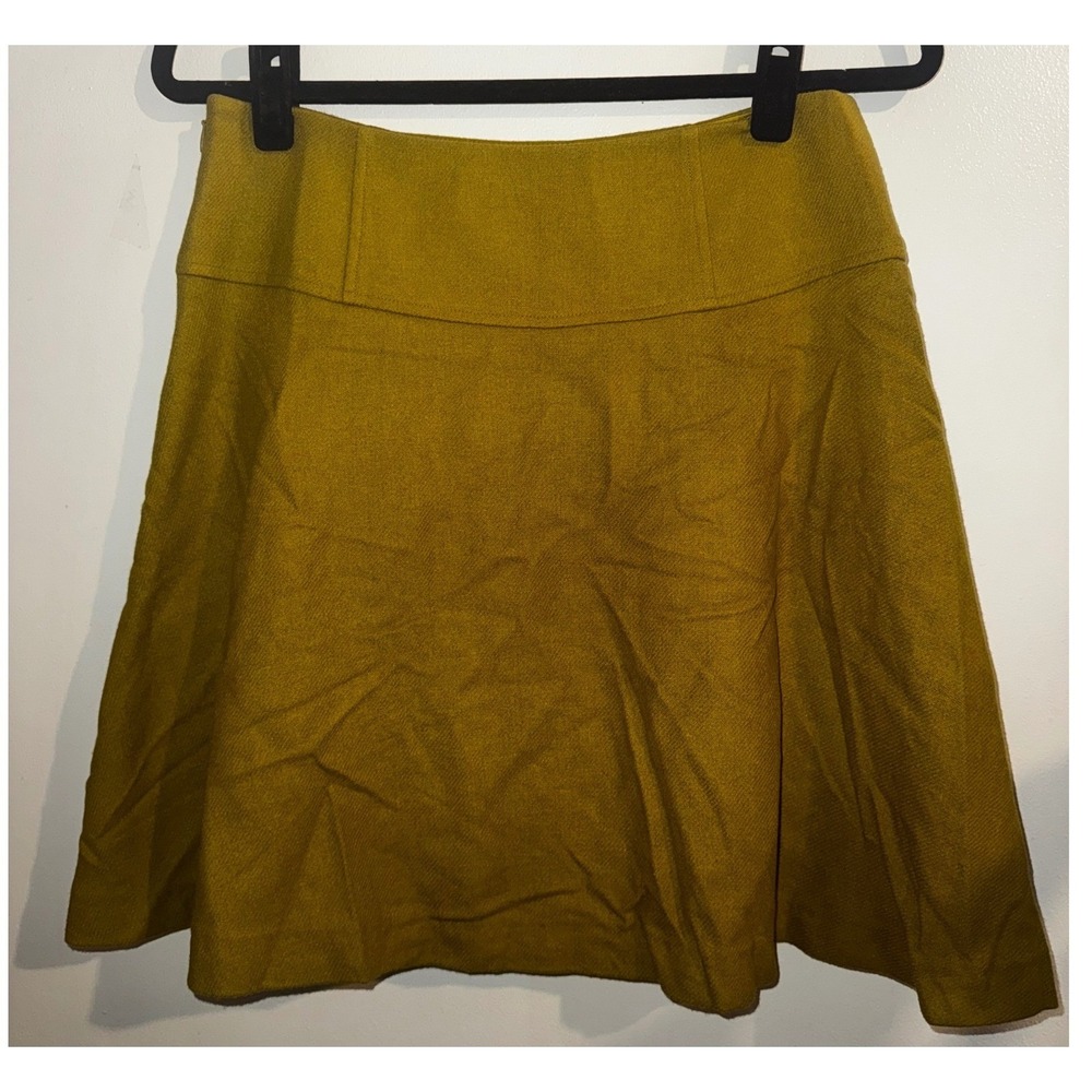 Boden Womens Sz 6 Chartreuse Green Wool Blend A-Line Mini Skirt Preppy Academia